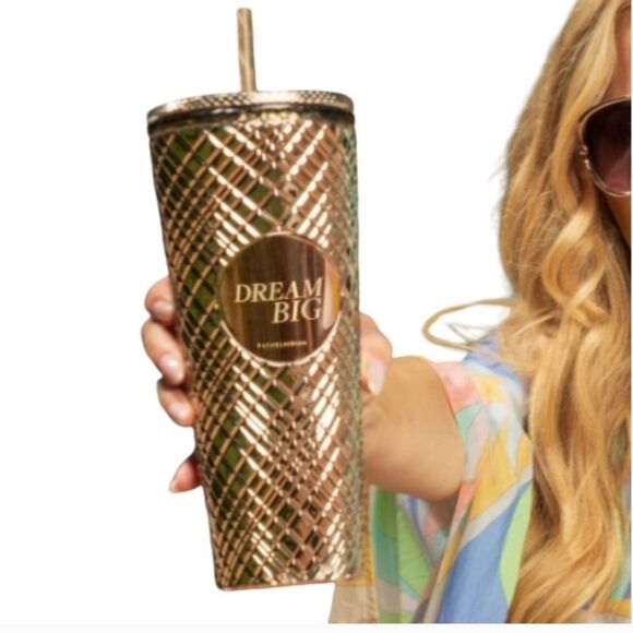 NIB Rachel Miriam Metallic Gold Tumbler 24oz with Straw - Picture 4 of 10